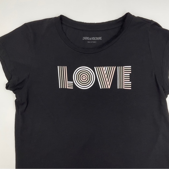 Zadig & Voltaire LOVE Skinny Print Short Sleeve Tee Rare Women’s Size Medium - Picture 12 of 16